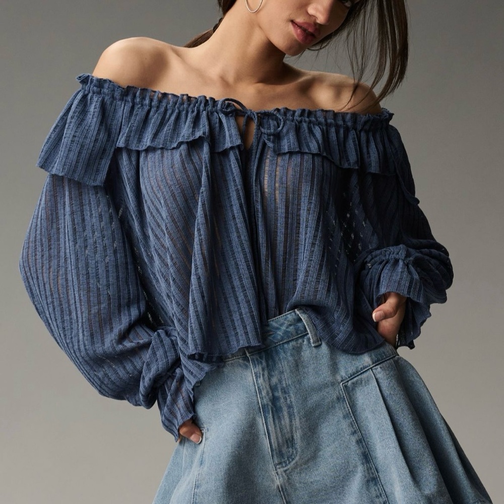 Anthropologie By Anthropologie Long-Sleeve
Sheer Striped Crop Blouse